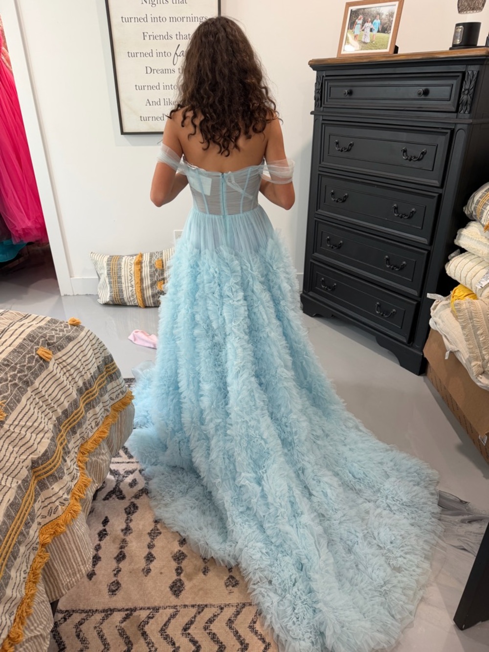 Sherri Hill Light Blue Ruffled Tulle Prom Dress - Picture 3 of 6